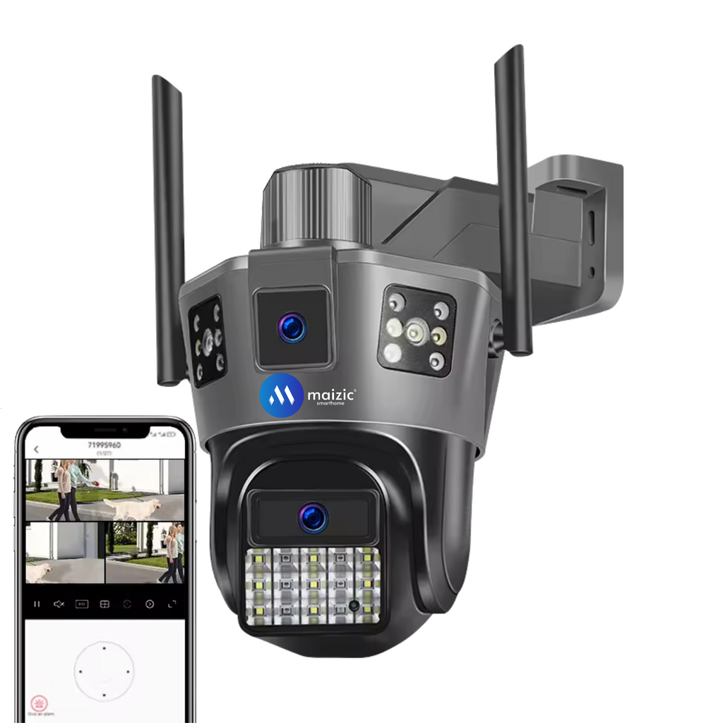 Tricam 360° Outdoor CCTV 2K 6+6 MP 2Lens+3 Screens Bullet + Pan/Tilt Home Security Wi-Fi Camera