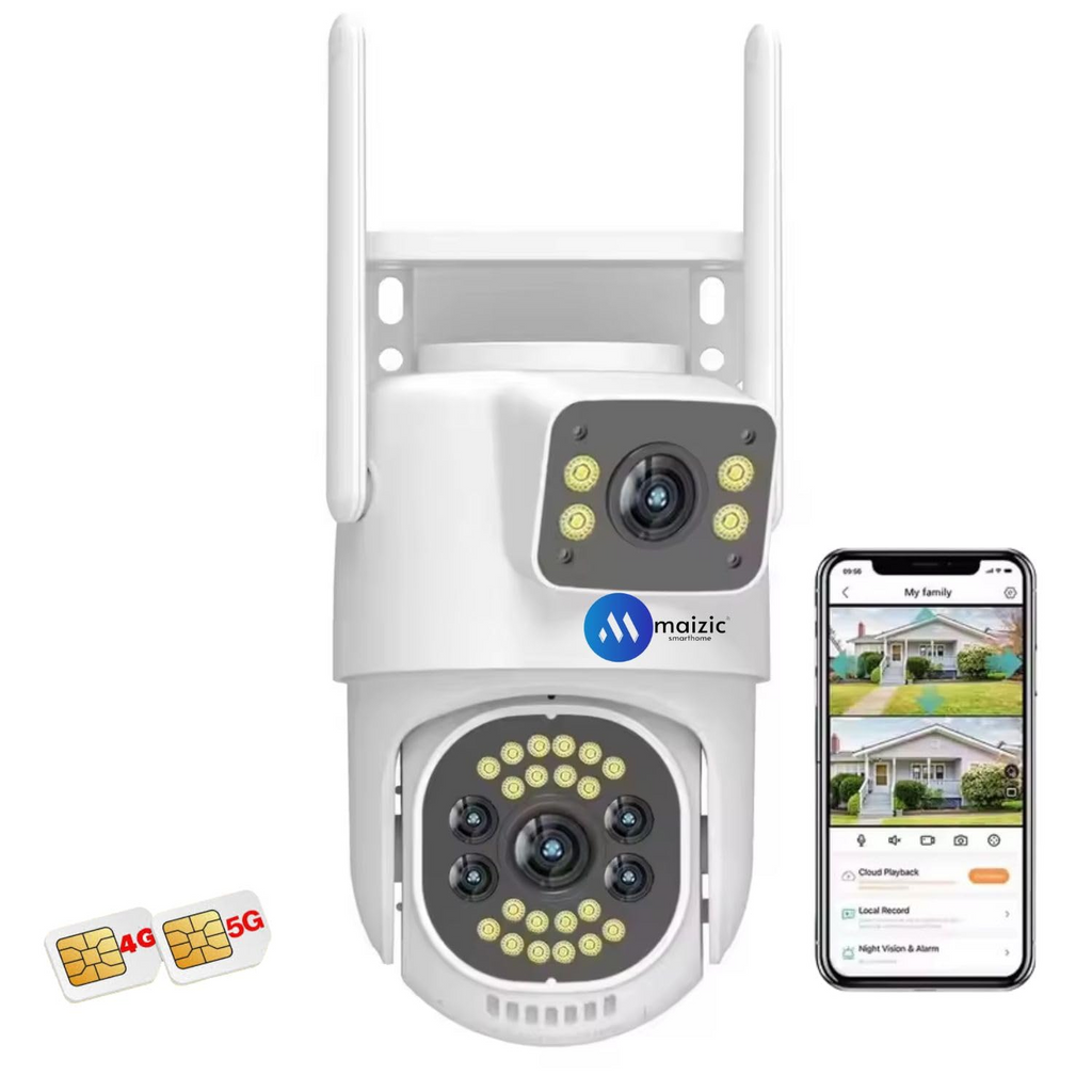 4G 5+5 MP 1080p FHD 2in1 Dual Lens/Screen Wireless Outdoor Camera