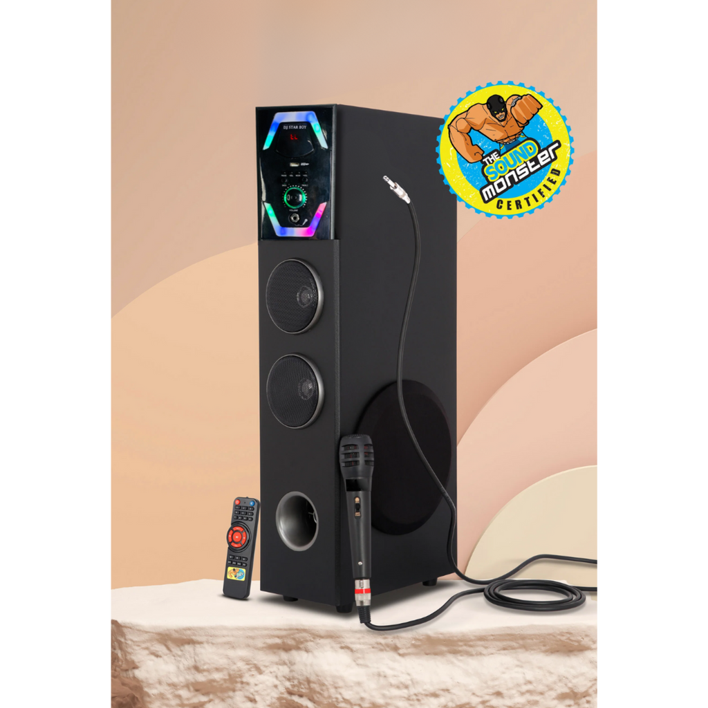 DJ Star Boy Tower Speaker - Powerful Sound, Elegant Design | Bluetooth, USB, FM Radio | Karaoke Mic Included