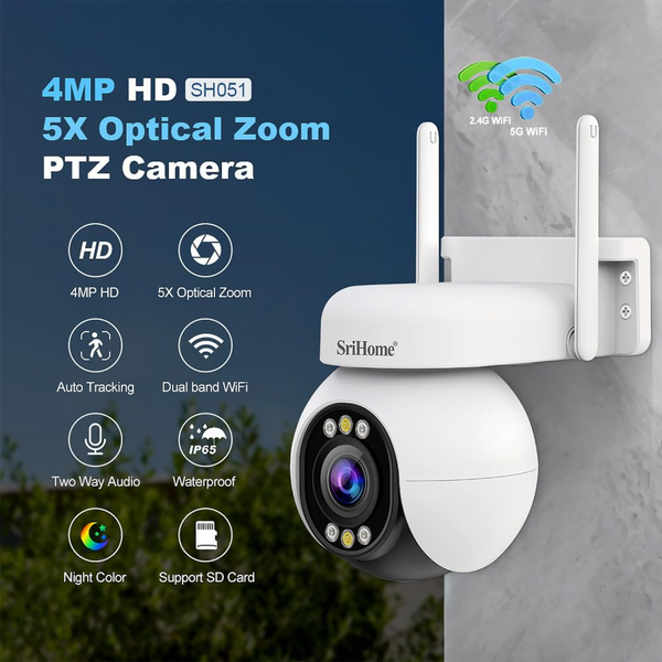 Srihome SH051 4MP QHD 2560 * 1440p 5X Optical Zoom WiFi IP Camera WiFi Indoor Home Security CCTV Camera