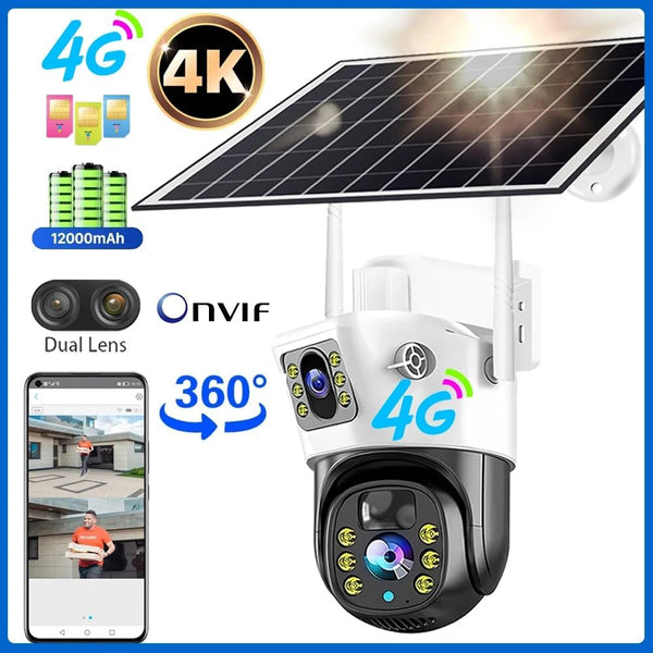 4G Sim 4K 6+6 MP 2in1 Dual Lens/ Dual Screen Solar Camera