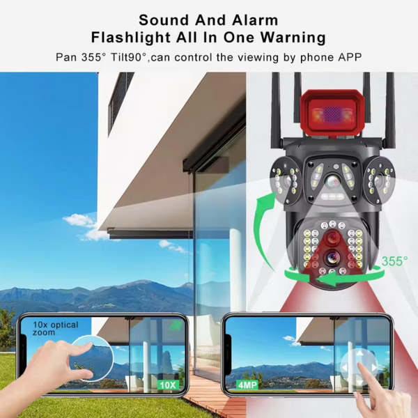 Maizic Smarthome Tricams Dual Lenses 3 Screens View 4MP Each FHD Outdoor Wifi Wireless Camera with Color Night Visoin | Two Way Audio | Motion Detection | PTZ Function | Weatherproof IP66