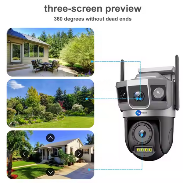 Tricam Shark Dual Lens/Triple Screen View 5+5 MP UHD Wifi Outdoor CCTV Camera