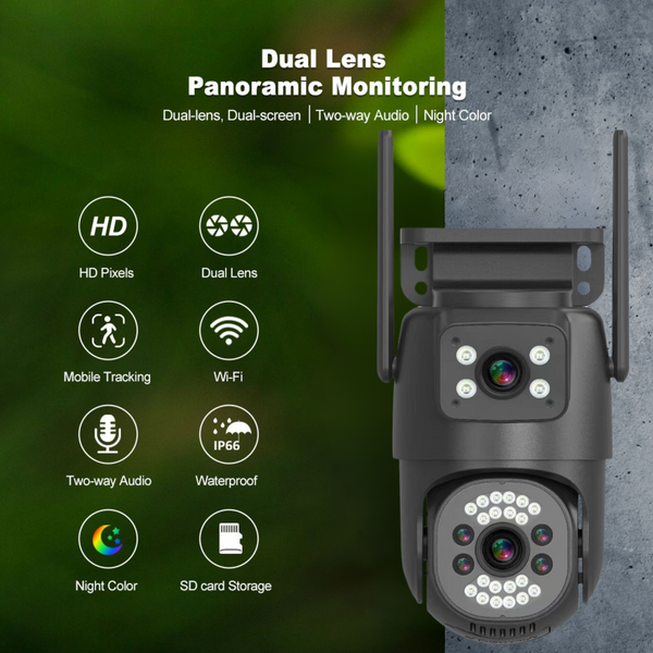 4G Sim 5+5 MP 1080P FHD 2in1 Dual Lens/Screen Wireless Bullet+PTZ Outdoor Camera